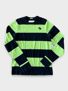 Abercrombie & Fitch Long-Sleeve Wide Stripe Crew - Neon Green & Blue | XL